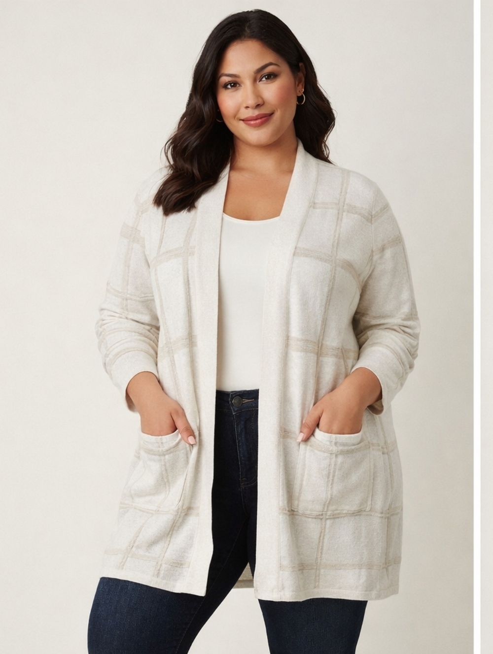 Alfani Knit Cardigan Cream And BeigeWith Silver Metallic Threads Sz 1X.